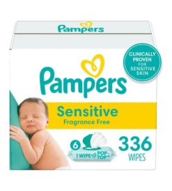 Choose your count ?C Baby Wipes. Pampers Sensitive Water Based Baby Diaper Wipes. Hypoallergenic and Unscented. 6 Pop-Top Packs. 336 Total Wipes (Packaging May Vary)